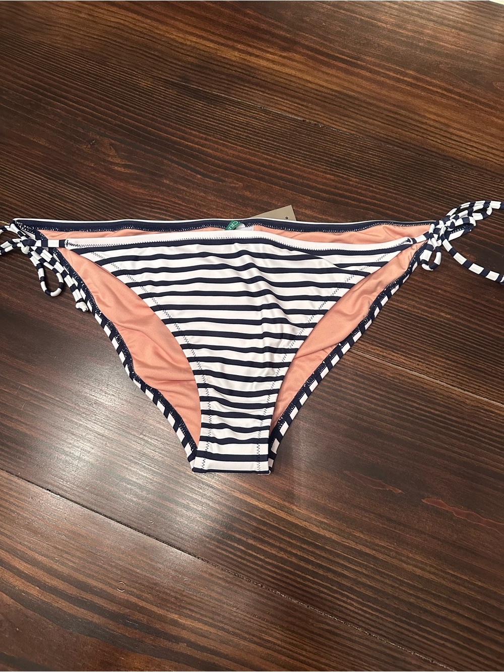 J. Crew Navy & White Striped Tie-Side Bikini Bottom with Peach Lining